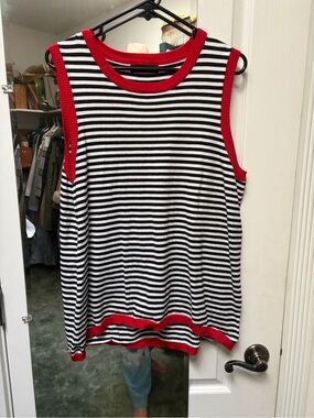 Striped Black & White Tank with Red Trim